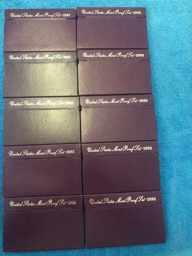 (Lot of 10) purple box U.S. PROOF SETS. 5x 1992-S & 5x 1993-S. #2