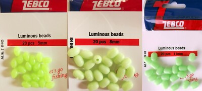 Zebco 20x Stopperperlen Fluo Nachtleuchtend Schnurstopper Perlen Gr. 5/8/11mm