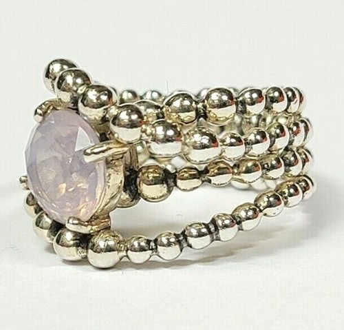 Sterling Silver Pink Stone Ball Texture Ring Size 5 1/2 - Picture 3 of 6