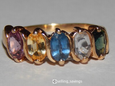 14K MASSIVER GELBGOLD 1,25 TCW MEHRFARBIGER SAPHIR BANDRING GRÖSSE 5,25