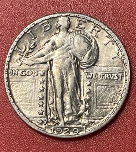 1929 S Standing Liberty Silver Quarter Dollar, High XF/AU.