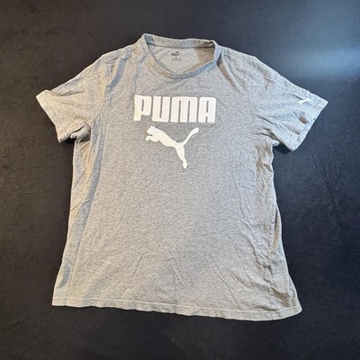 Puma Shirt Mens XL Gray Short Sleeve Big Logo Raised Graphic Athletic Tee Top
