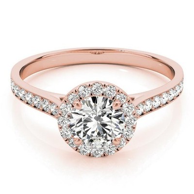 0.85 Ct Round Cut Lab Created Diamond Wedding Ring 14K Solid Rose Gold B