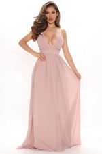 Fashion Nova Arabella Maxi Dress NWT Large Blush Pink mauve Chiffon Gown