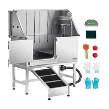  New VEVOR Stainless Steel Dog Washing Station,50 inch Pet Grooming Tub w/ Ramp