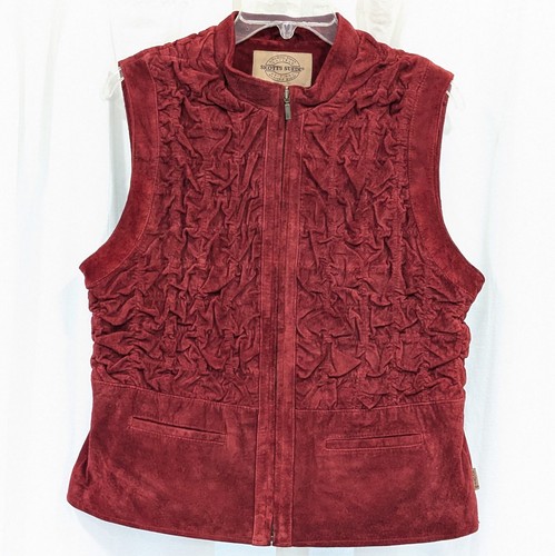 Skotts Suede Vest Rich Red Size Medium Zip Front Pockets Puffed Texture Washable - Picture 1 of 8