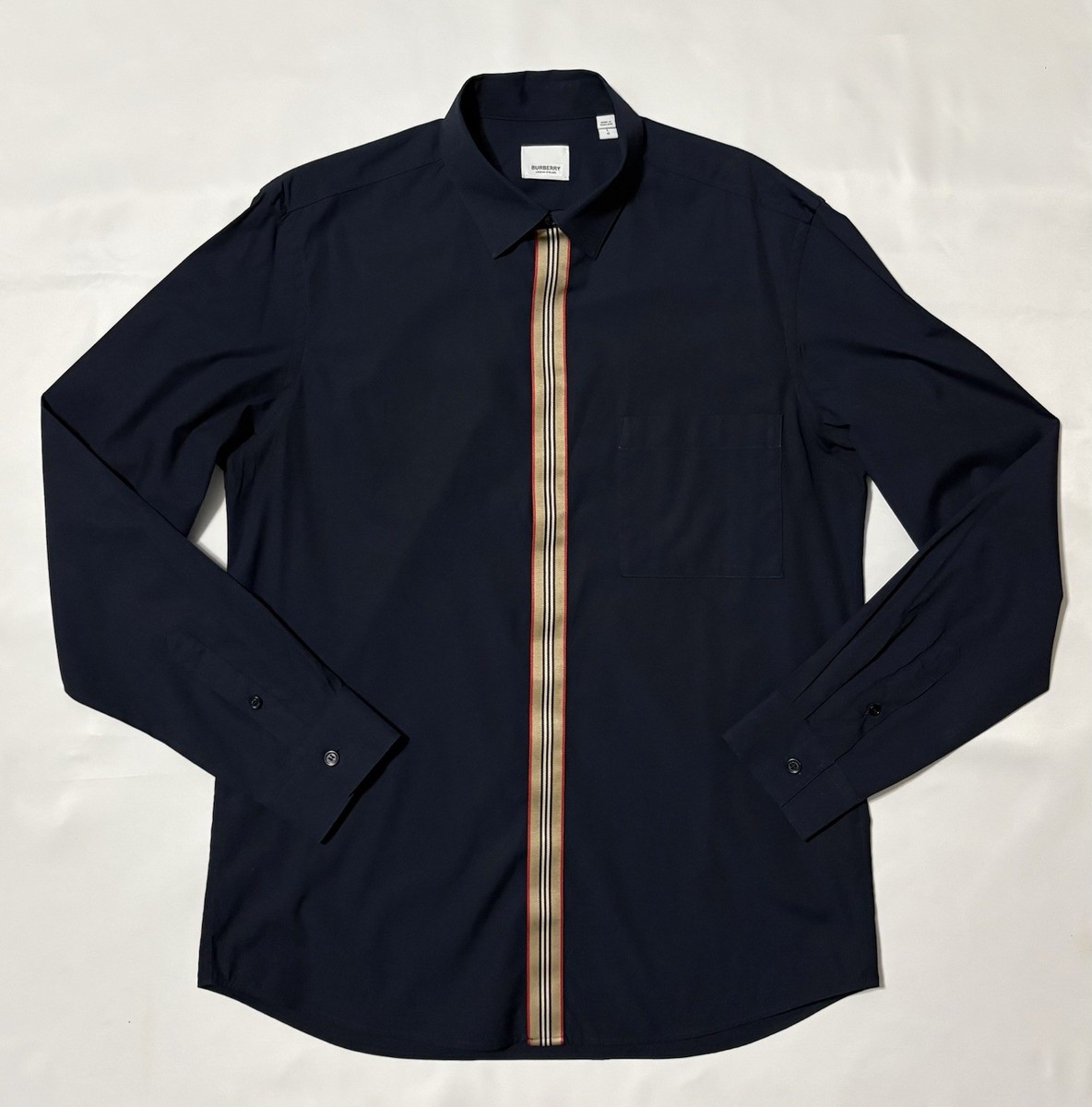 BURBERRY Silverton Iconic Stipe Shirt Navy Blue Large L | eBay