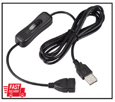 USB Cable with On/Off Switch, USB Male to Female Extension Cord 2M Black, for LE