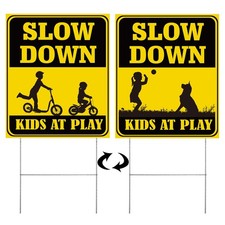 1-Piece 15.5x13" "Slow Down Kid at Play" Double-Sided Yard Sign with Stake
