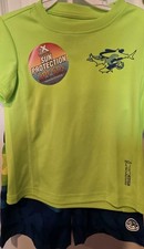 Boys Size 4 ZeroXposur Swim Set Trunks and Rash Guard Green And Blue NEW