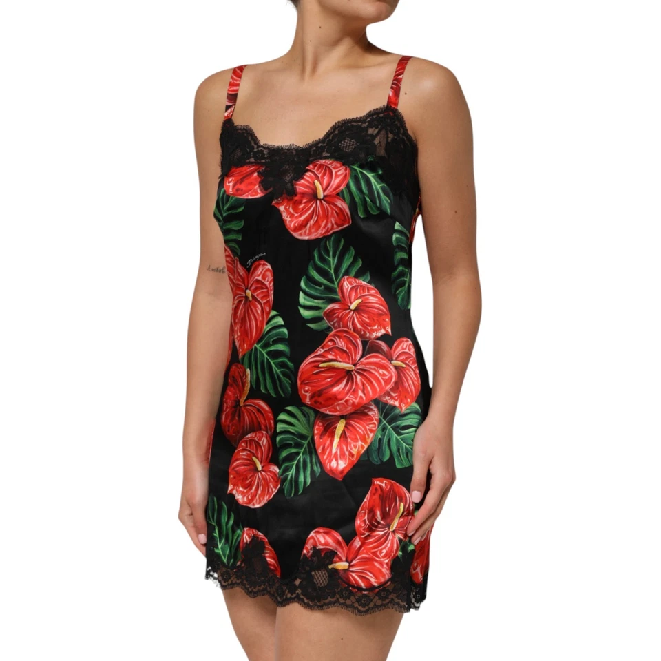 Vestido DOLCE & GABBANA Negro Floral Encaje Ribete Chemise Lencería IT4/US L 870usd Foto 2 de 4