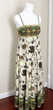 nwt CAROLINE CONSTAS Colorful Floral Print Linen Maxi Dress Paisley Border small