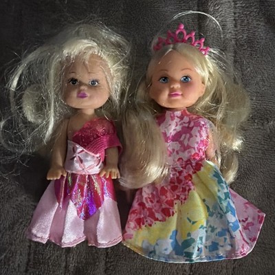 DOLL Evi LOVE 4.5''  Lot Of 2  Pink Dresses  Blonde Blue Eye Simba Toys 