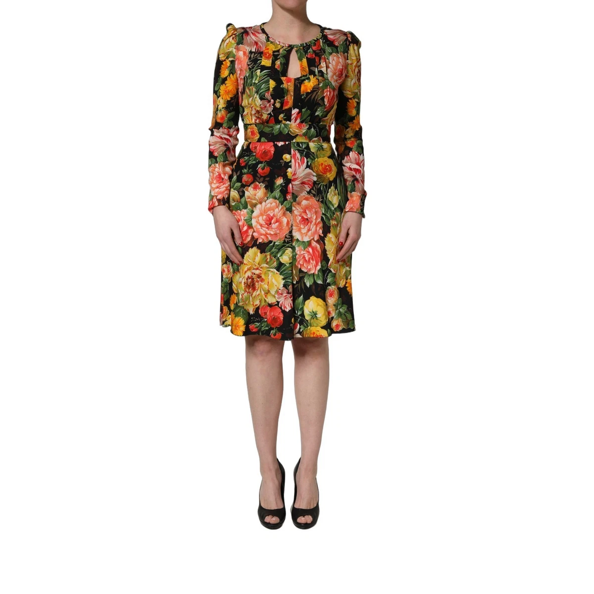 Abito da donna in seta naturale OL temperamento moda floreale manica