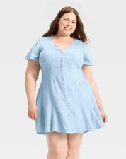 Women's Short Sleeve Button-Front Mini A-Line Dress - Universal Thread