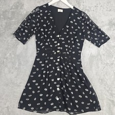 Aritzia Wilfred Daisy Floral Mini Dress 2 Black Grunge Full Button-Front Sheer 