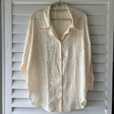 Vintage 90s Victoria's Secret Gold Label Ivory Satin Button Sleep Shirt Size S