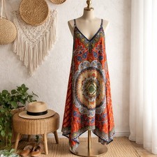 Women's Vintage Summer Resortwear Boho Paisley Maxi Sexy Feminine Dress Size XS