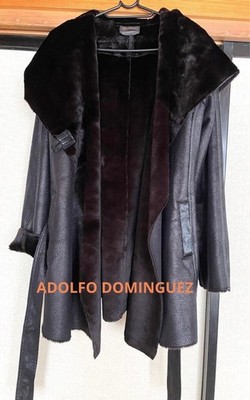 Adolfo Dominguez Black Faux Fur Coat with Hood, Size M