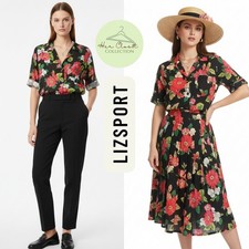 VTG 80s Liz Claiborne LizSport Red Florals 100 Cotton Retro ButtonUp Top Sz Med
