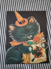 SO SWEET RETRO PRIMITIVE VINTAGE STYLE HALLOWEEN BLACK CAT WITCH HAT CANDY SIGN