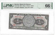 MEXICO - BANCO DE MEXICO  1 PESO  SERIES BDW / N  P-59J  1967  PMG 66EPQ