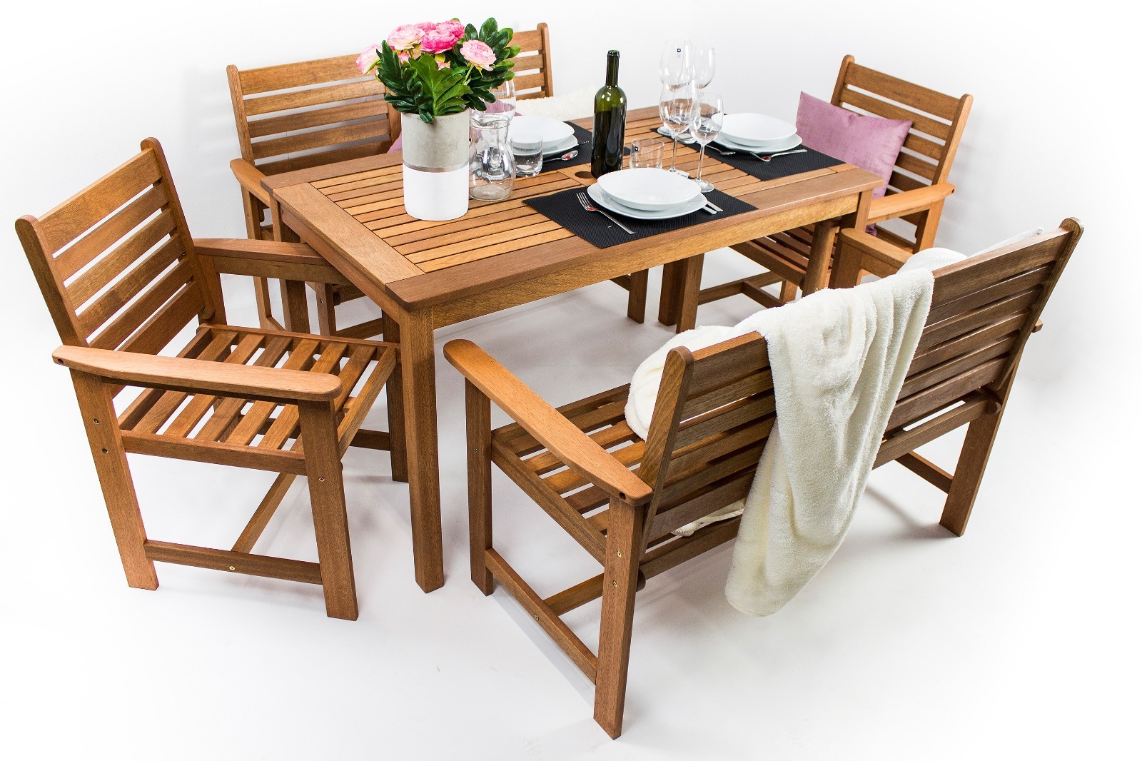 Set da giardino FURNI con 2 panche, 1 tavolo e 2 sedie in legno di teak foto 3