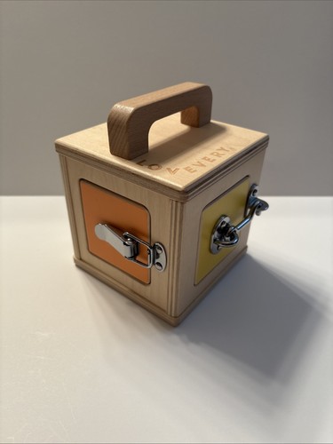 Lovevery Wood & Metal Lock Puzzle Cube Montessori Toy Locking
