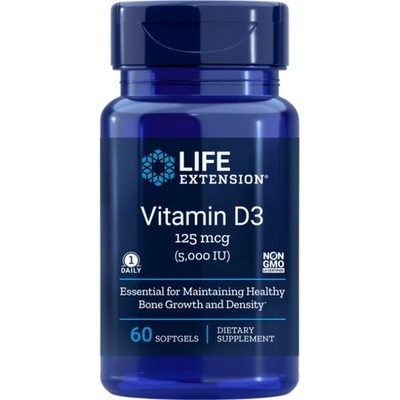 2 Bottles of Life Extension Vitamin D3 125 mcg 5000 IU -  60 Soft Gels each
