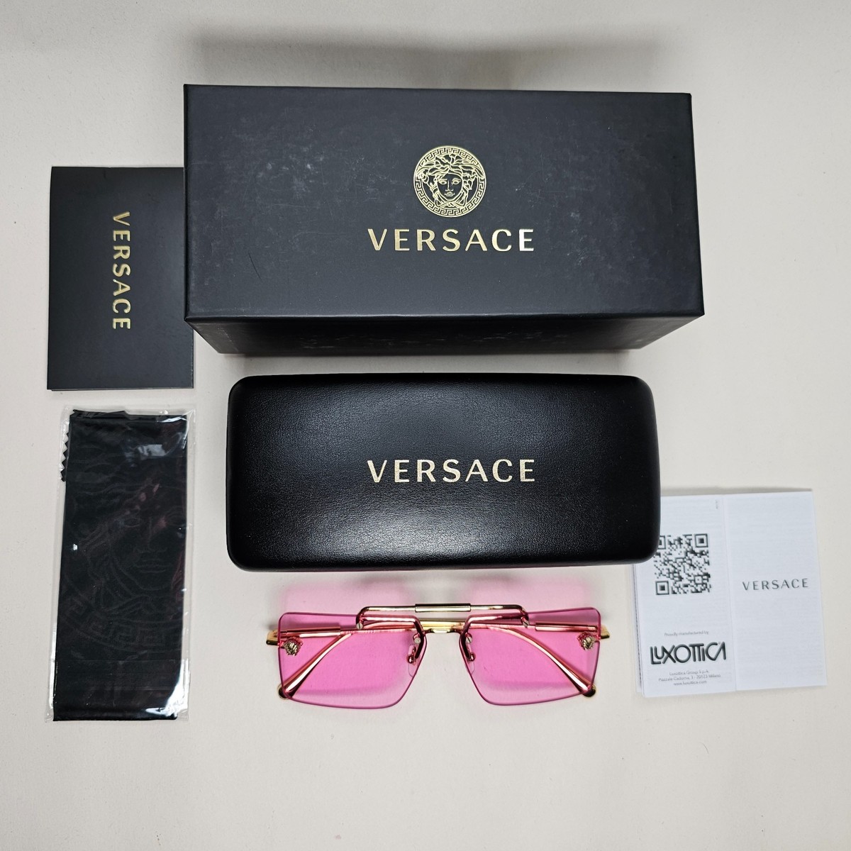 Versace Sunglasses Gold Rimless Medusa Fuchsia Pink Violet MOD VE