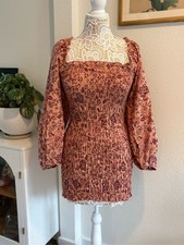 NWT Free People Rust Floral Smocked Square-Neck Mini Dress