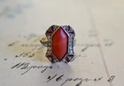 Antique Art Deco 18k Yellow Gold Coral Diamond Enamel Ring 3.5 Gr