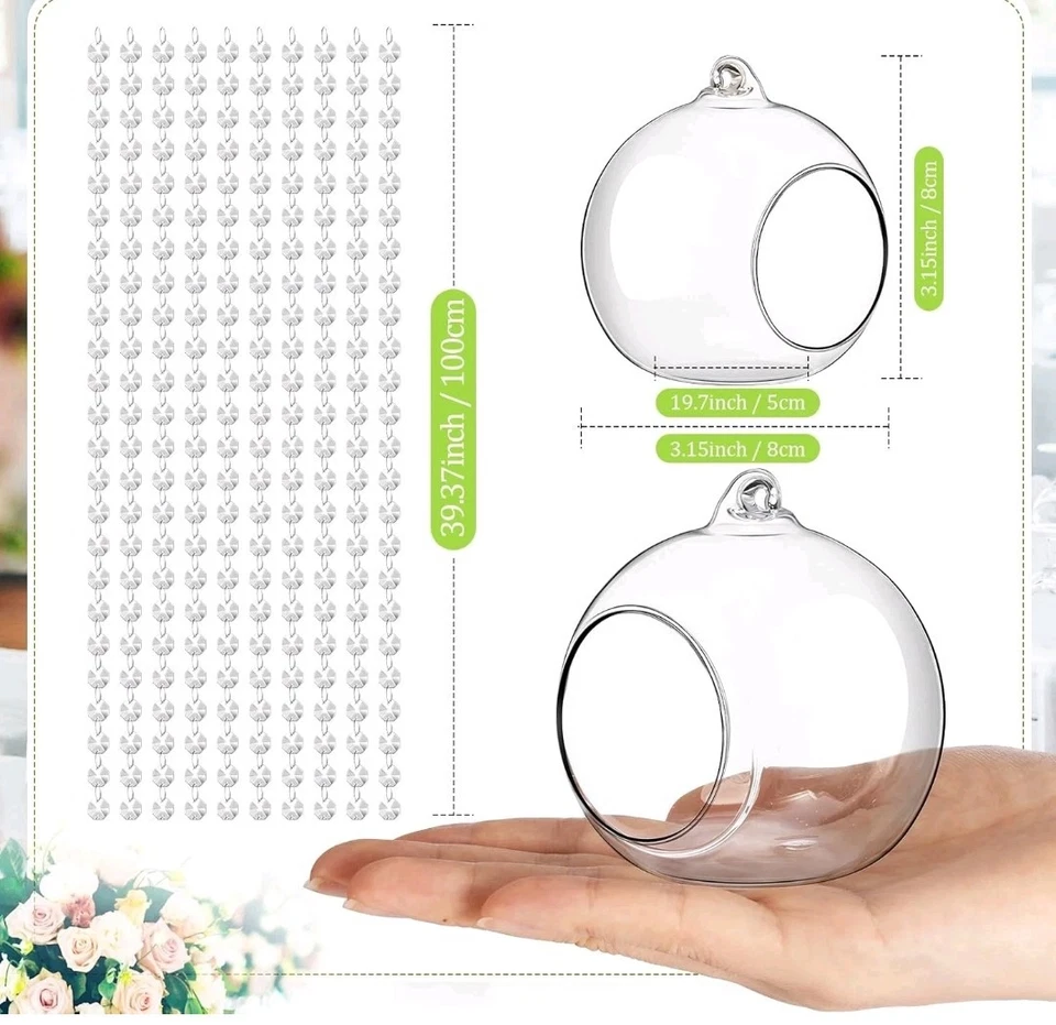 Globo suporte de vidro suspenso 3,15 pol. Tealight com guirlanda de cristal K9... - Imagem 4 de 4