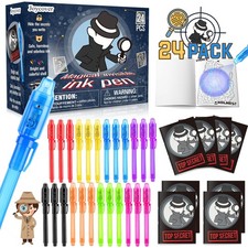 24 PCS Invisible Ink Pen with UV Light for , Spy Pens and Notebook  Party Favo...