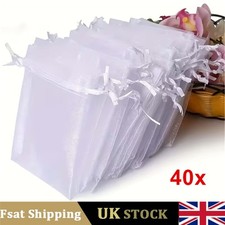 40 Small White Organza Drawstring Bags Net Pouches For Christmas /Jewellery