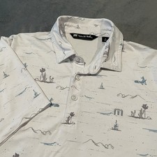 Travis Mathew Polo Shirt Mens White Small Golf Geometric Cactus Performance