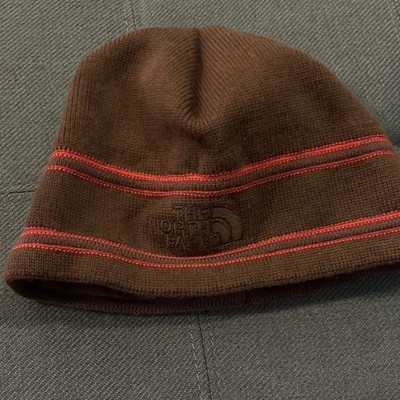 The North Face Knit Beanie Brown Red Striped Men's Winter Fall Hat One Size