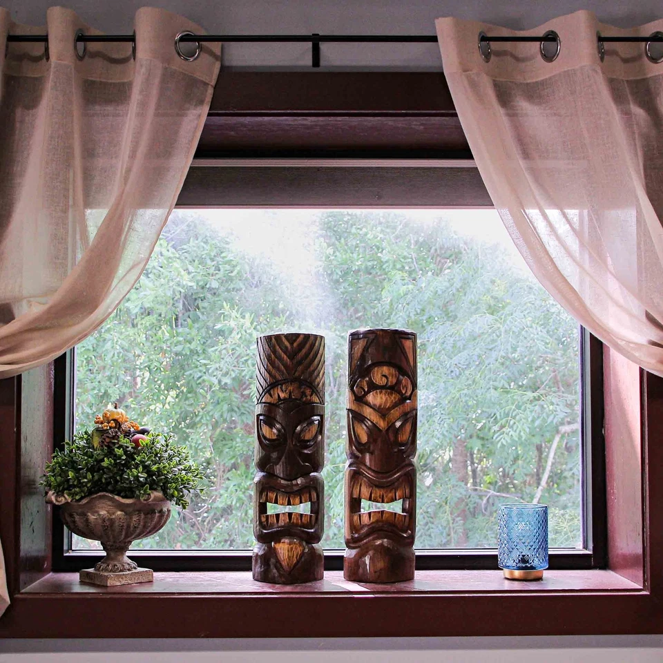 Juego de 2 paredes Tiki de madera talladas a mano únicas de estilo polinesio de Chesapeake Bay Foto 4 de 4
