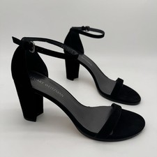 Stuart Weitzman Black Suede All Leather 475 Block Heel Sandal Size 10.5 M