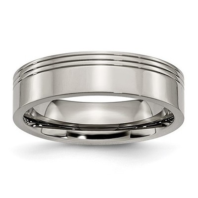 Men Titanium Grooved Ring. 6mm Polished Band