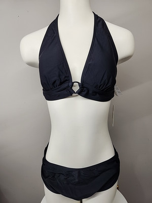 Nwt Cupshe Womens Two Piece Swimsuit Size Large Black Color Halter Top 