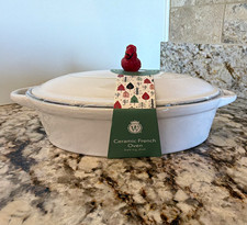 Wild Eye Designs White Ceramic Oval Casserole w/ Lid Handle 11in 1.1L 500°F