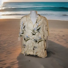 Paradise Found Mens 2XL Shirt Sleeve Button Shirt Rayon Heavy Floral Hawaiian
