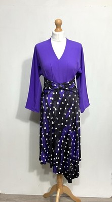 Diane von Furstenberg Midikleid Gr. S Small lila gepunktet Retro asymmetrisch