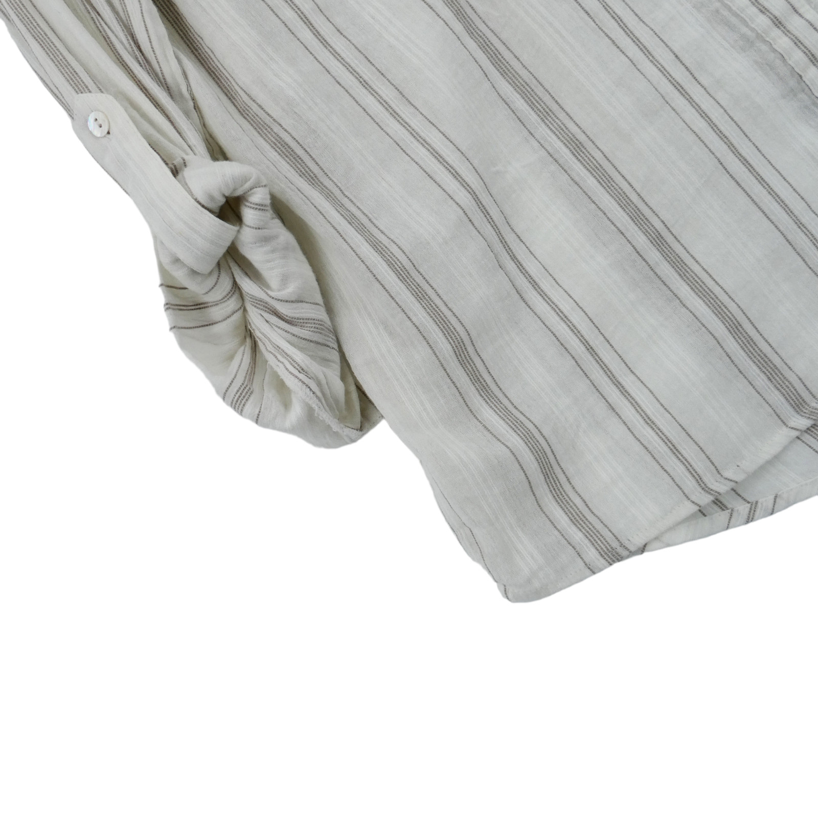 Style&co. Women's White & Gray Striped Roll Tab Sleeve Button Front Shirt Size M