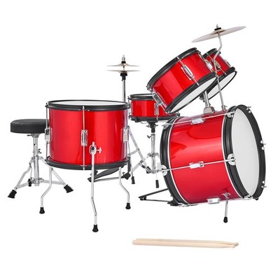 Schlagzeug Set 5-teilig Drum Kit für Kinder mit 40,6 cm Basstrommel rot