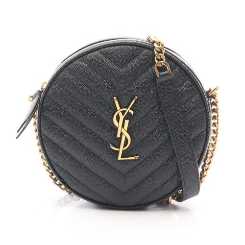 YVES SAINT LAURENT Chain Shoulder Shoulder Bag Black Leather #RCB8656
