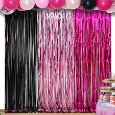 Pink and Black Birthday Decorations - 3 Pack of 3.2x8.2ft Black Pink Fuchsia ...