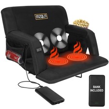 Heated Massage Reclining Stadium Seat 25in Bleacher Chair Power Bank 6 Positions