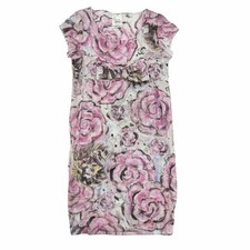 CHANEL Dress 34 Chest 40cm Length 90cm Camellia Print Ribbon Cotton Multi